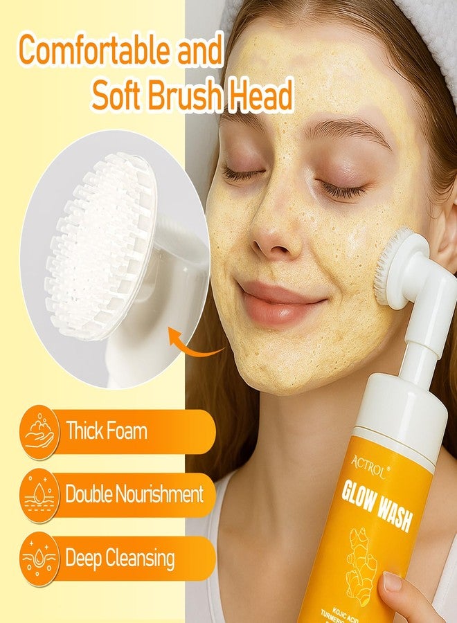 ACTROL Turmeric Face Wash with Brush 150ml Natural Turmeric Facial Foam Cleanser Deep Cleansing Glow Wash Suitable for All Skin Types - Image 3