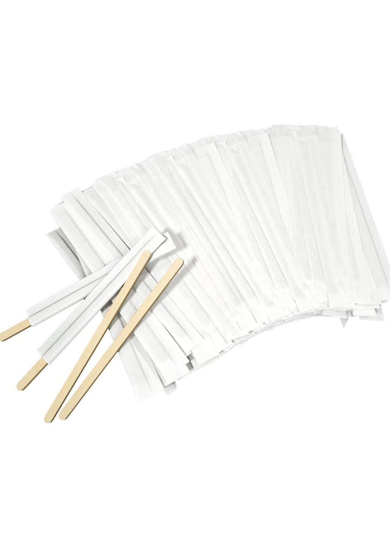 KASTWAVE Wood Coffee Stir Sticks, Natural Wooden Collection Long Disposable Paper Wrapped Stirrings Tea Beverage Stirrers Individually Hot Drinks for Party BBQ Camping Resturant, 100Pcs 140mm  - Image 1