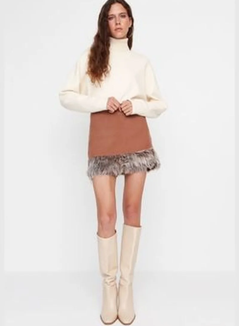trendyol Camel Super Mini Plush Detailed Woven Skirt TWOAW23ET00300