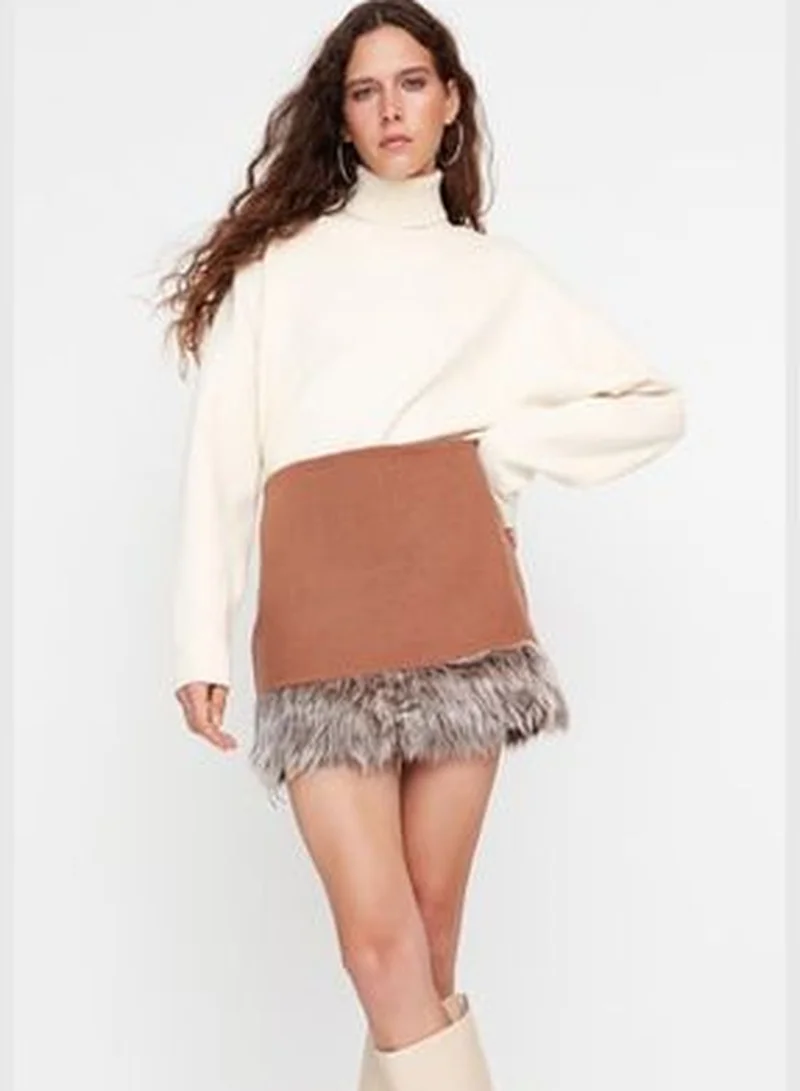trendyol Camel Super Mini Plush Detailed Woven Skirt TWOAW23ET00300