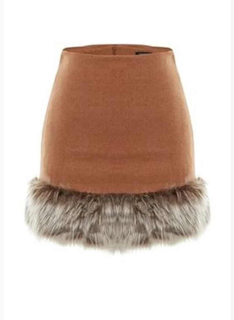 trendyol Camel Super Mini Plush Detailed Woven Skirt TWOAW23ET00300