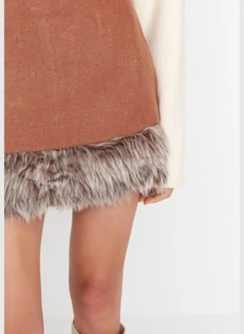 trendyol Camel Super Mini Plush Detailed Woven Skirt TWOAW23ET00300