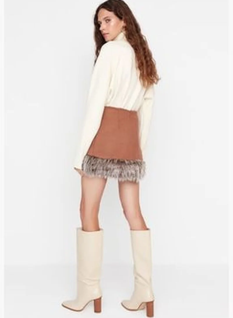 trendyol Camel Super Mini Plush Detailed Woven Skirt TWOAW23ET00300