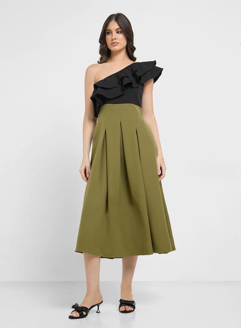 ELLA One Shoulder Ruffled Dress