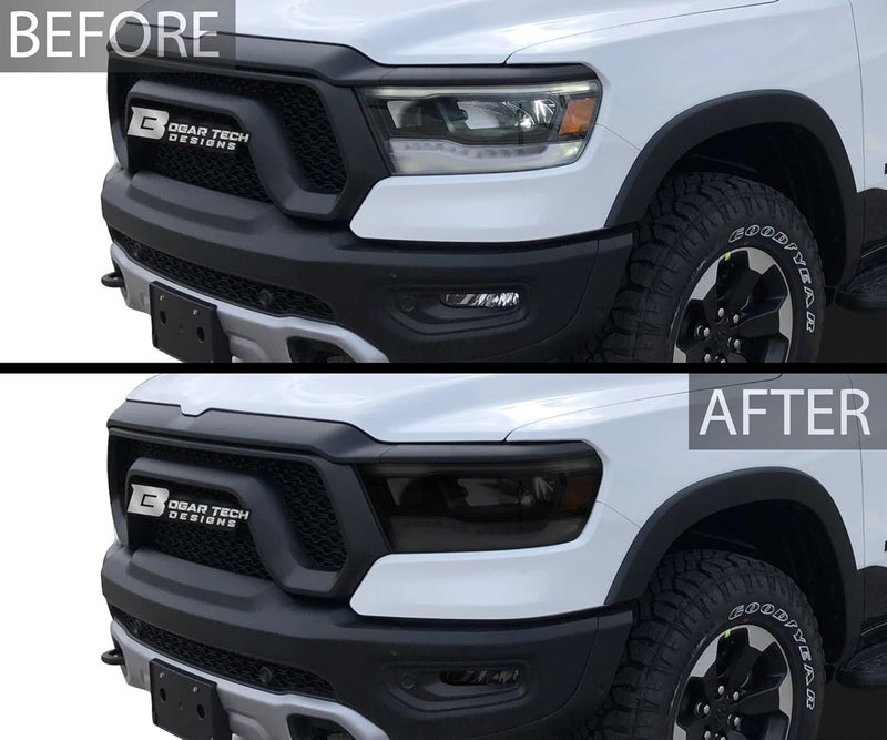 BOGAR TECH DESIGNS Complete Full Headlight and Taillight Precut Overlay Tint Film Kit for Ram 1500 (2019-2024) - Dark Smoke - Image 3
