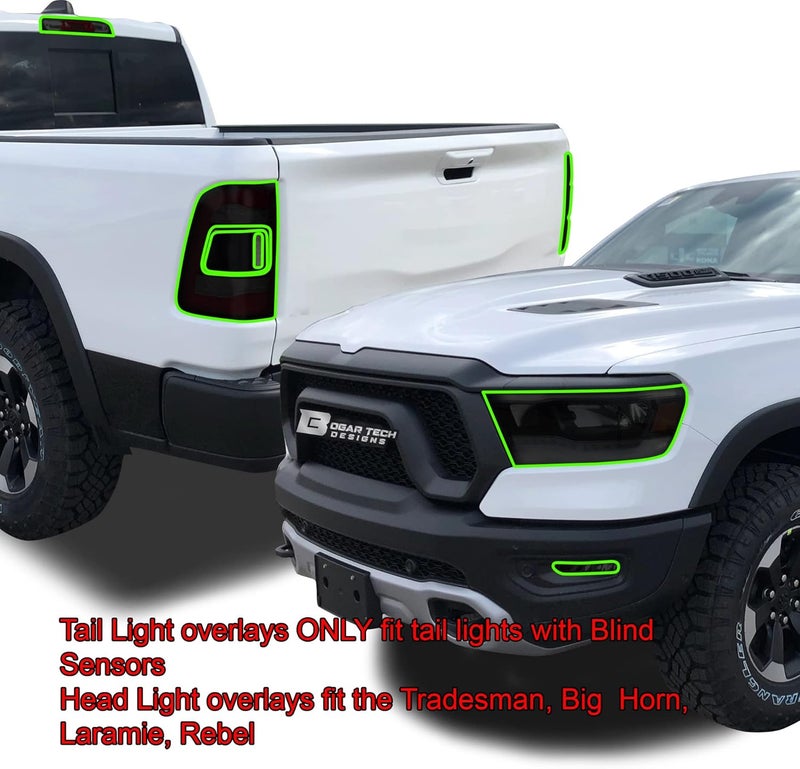 BOGAR TECH DESIGNS Complete Full Headlight and Taillight Precut Overlay Tint Film Kit for Ram 1500 (2019-2024) - Dark Smoke - Image 5