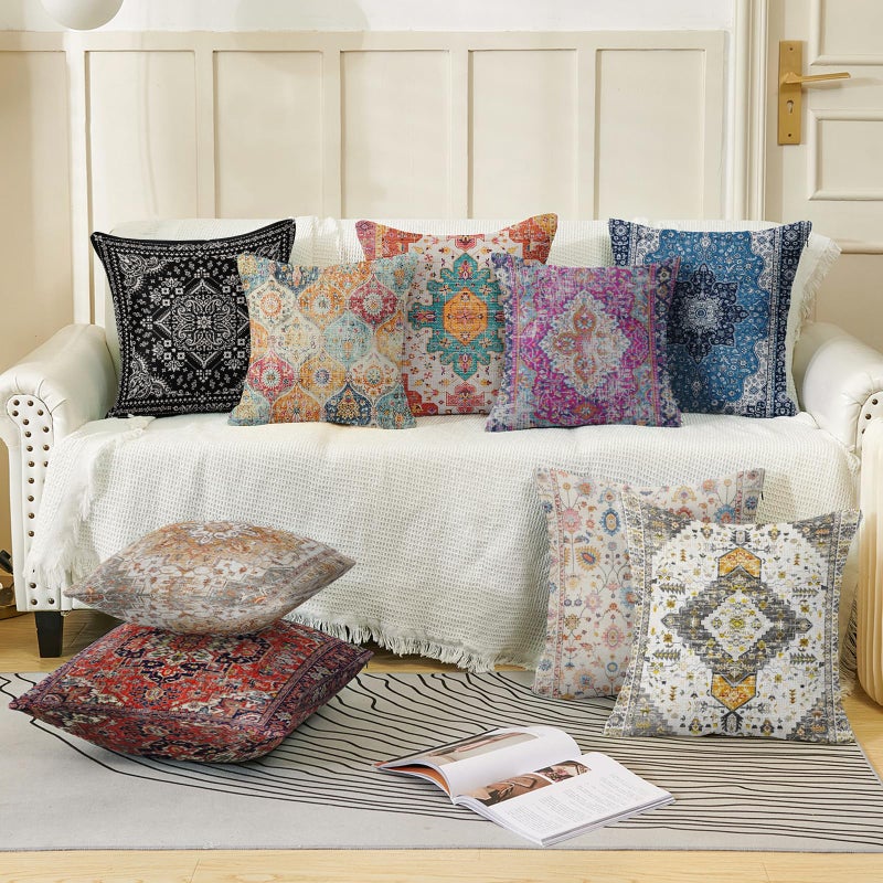 ZSYTZL Boho Throw Pillow Covers 22x22 inch Set of 2,Soft Pillowcases Bohemia Carpet Printing Pattern Decorative Sofa Living Room Bed Square Pillow Case Cushion Cover-Cream Color - Image 3