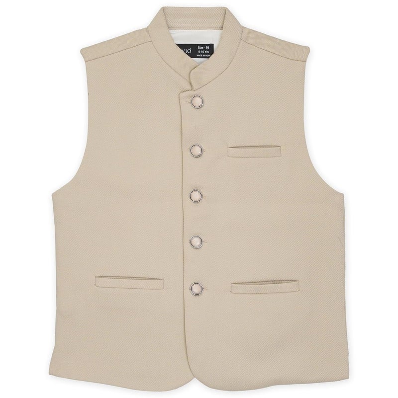 CAVIO Boys Cream Solid Nehru Jacket - Image 1