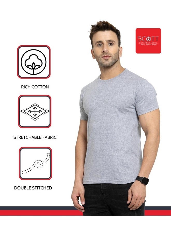 Scott International - تي شيرت Scott International رجالي بقصّة عادية وأكمام نصفية ورقبة دائرية من القطن (SS21-3RN-BU-GR-CH-XXL_Navy/Grey/Charcoal_XX-Large) - Image 1
