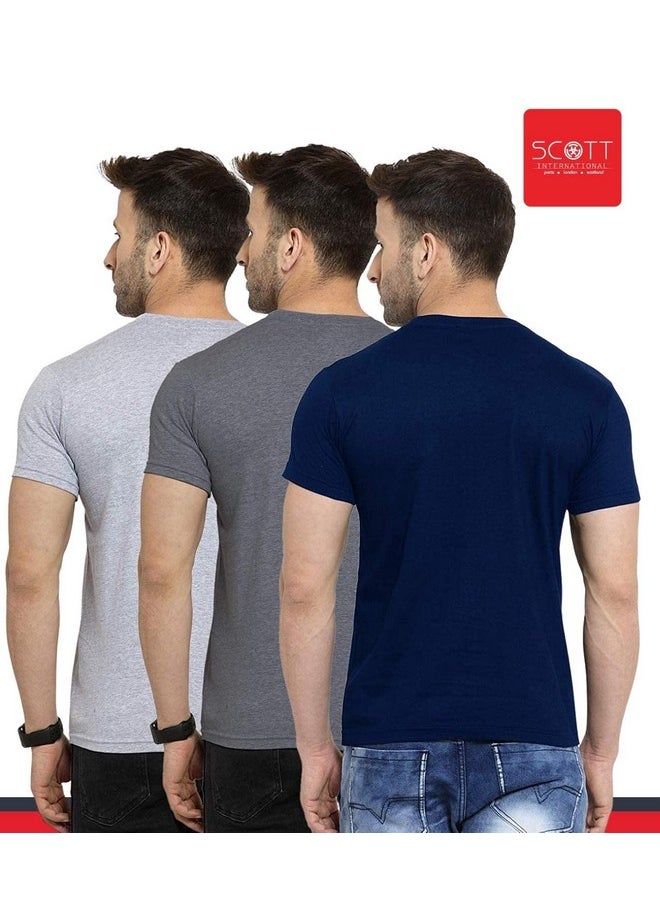 Scott International - تي شيرت Scott International رجالي بقصّة عادية وأكمام نصفية ورقبة دائرية من القطن (SS21-3RN-BU-GR-CH-XXL_Navy/Grey/Charcoal_XX-Large) - Image 1