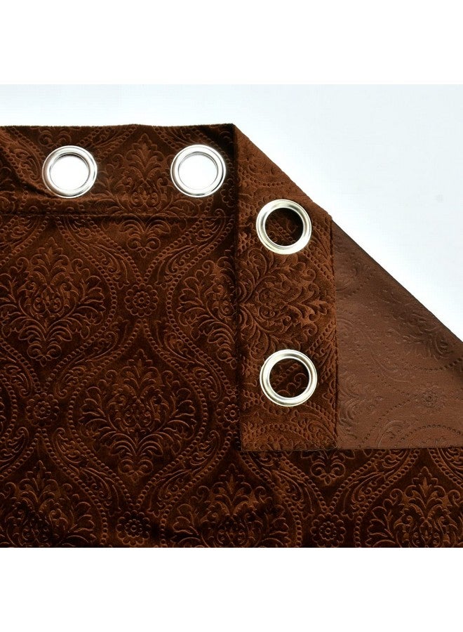Fabrilia Velvet Eyelet Door Curtain 7 Feet For Living Room/Bedroom, Brown, Pack Of 1 Piece, Damask, Opaque - Image 3