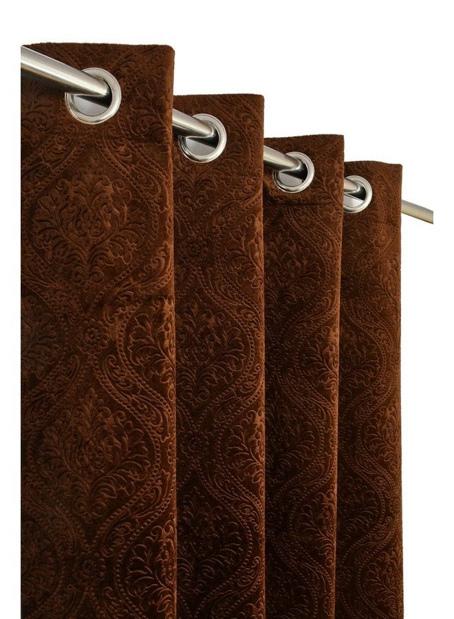 Fabrilia Velvet Eyelet Door Curtain 7 Feet For Living Room/Bedroom, Brown, Pack Of 1 Piece, Damask, Opaque - Image 1