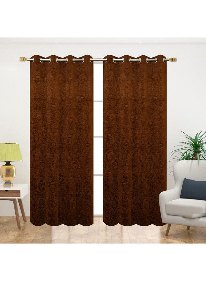 Fabrilia Velvet Eyelet Door Curtain 7 Feet For Living Room/Bedroom, Brown, Pack Of 1 Piece, Damask, Opaque - Image 2