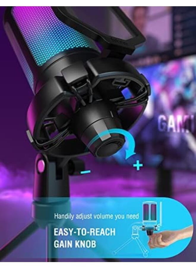 فيفين ميكروفون USB للألعاب لجهاز الكمبيوتر Ps5، ميكروفون مكثف مع مؤشر RGB كتم سريع، حامل ثلاثي القوائم، مرشح بوب، حامل للصدمات، التحكم في التحكم في بث Discord، Twitch، Podcasts، Videos Ampligame  - Image 4