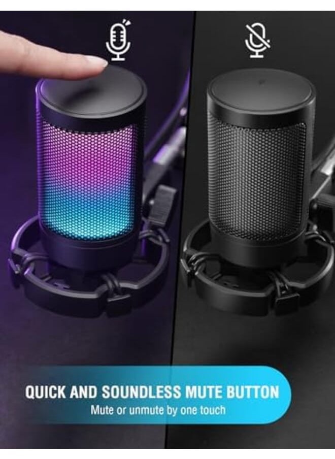 فيفين ميكروفون USB للألعاب لجهاز الكمبيوتر Ps5، ميكروفون مكثف مع مؤشر RGB كتم سريع، حامل ثلاثي القوائم، مرشح بوب، حامل للصدمات، التحكم في التحكم في بث Discord، Twitch، Podcasts، Videos Ampligame  - Image 3