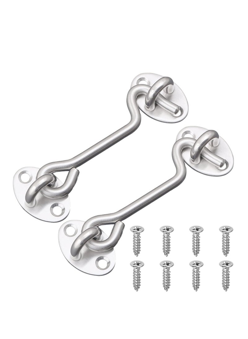 Excefore Hook Eye Latch Door Lockm, 2 Pcs 3 Inch Silver Hooks Stainless Steel Heavy Duty Gate Latch with Mounting Screws, Upgrade Heavy Stainless Steel Gate Latch, for Cabinet Closet Door  - Image 1