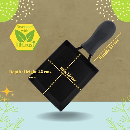TRILONIUM Triple Seasoned Iron Square Omelette Pan - Japanese Tamagoyaki Egg Pan, 18x15 Cm,Black - Image 2