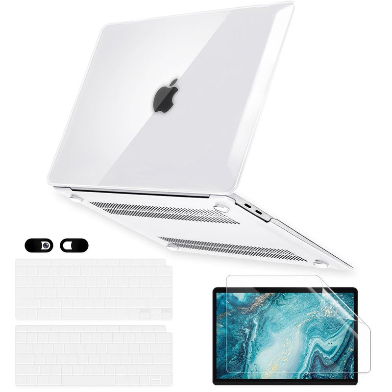 iDonzon Case for MacBook Air 13 inch M1 A2337 A2179 A1932 2022 2021-2018 Release with Touch ID Retina Display, 6 in 1 Plastic Hard Shell&Keyboard Cover&Screen Protector&Webcam Cover, Transparent - Image 1