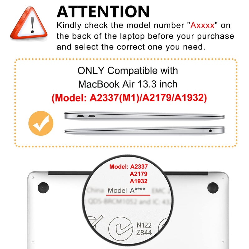 iDonzon Case for MacBook Air 13 inch M1 A2337 A2179 A1932 2022 2021-2018 Release with Touch ID Retina Display, 6 in 1 Plastic Hard Shell&Keyboard Cover&Screen Protector&Webcam Cover, Transparent - Image 2