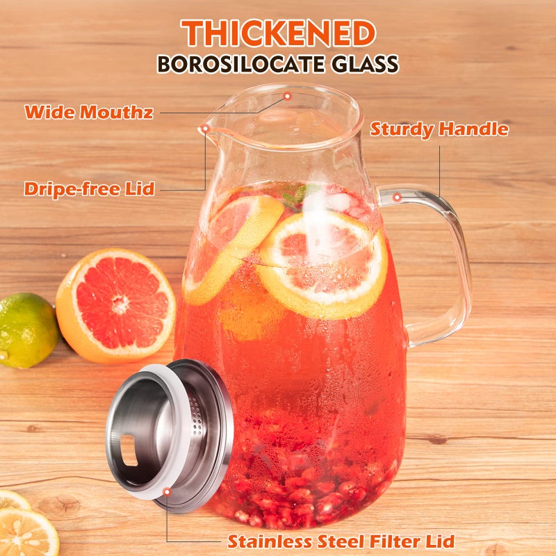 Aofmee 100 Oz Glass Pitcher, 3L Water Pitcher with Lid, Iced Tea Jar with 304 Stainless Steel Lid and Spout, Heat Resistant Jug for Sun Tea, Water Carafe for Cold or Hot Beverage Serveware Juice - Image 2