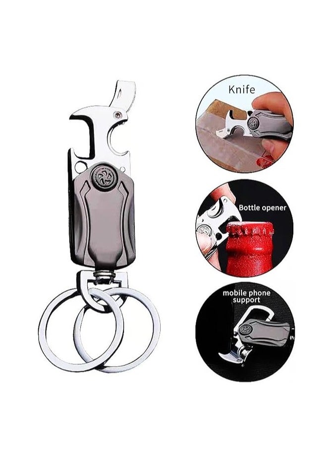 OUYoo - OUYoo For BMW Key Fob Cover with Metal fidget spinner key chain, UAE flag key chain, Upgraded Blade Shape Soft TPU Surface Grain Key Case for New BMW Key Fob Shell (Silver) - Image 1