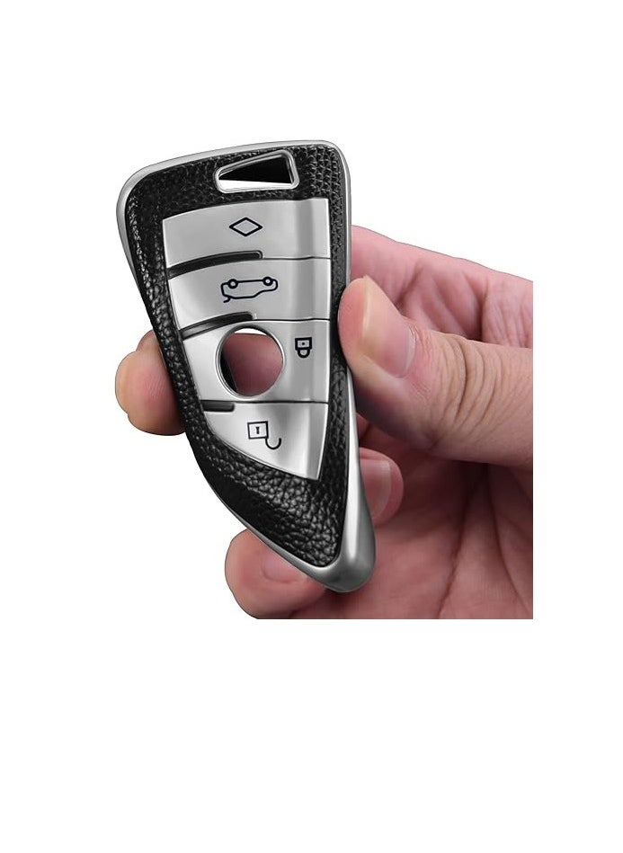 OUYoo - OUYoo For BMW Key Fob Cover with Metal fidget spinner key chain, UAE flag key chain, Upgraded Blade Shape Soft TPU Surface Grain Key Case for New BMW Key Fob Shell (Silver) - Image 1