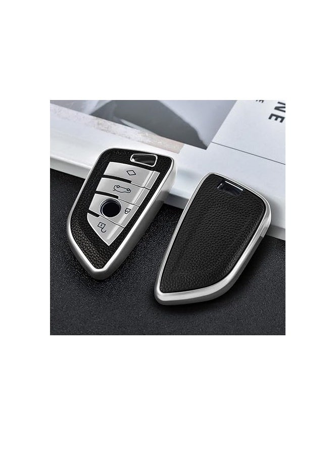 OUYoo - OUYoo For BMW Key Fob Cover with Metal fidget spinner key chain, UAE flag key chain, Upgraded Blade Shape Soft TPU Surface Grain Key Case for New BMW Key Fob Shell (Silver) - Image 1