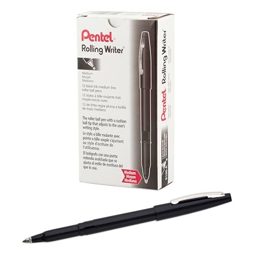 Pentel أقلام بينتل® رولينغ رايتر®، نقطة متوسطة، 0.8 مم، أسود، حبر أسود، عبوة من 12 قلم - Image 5