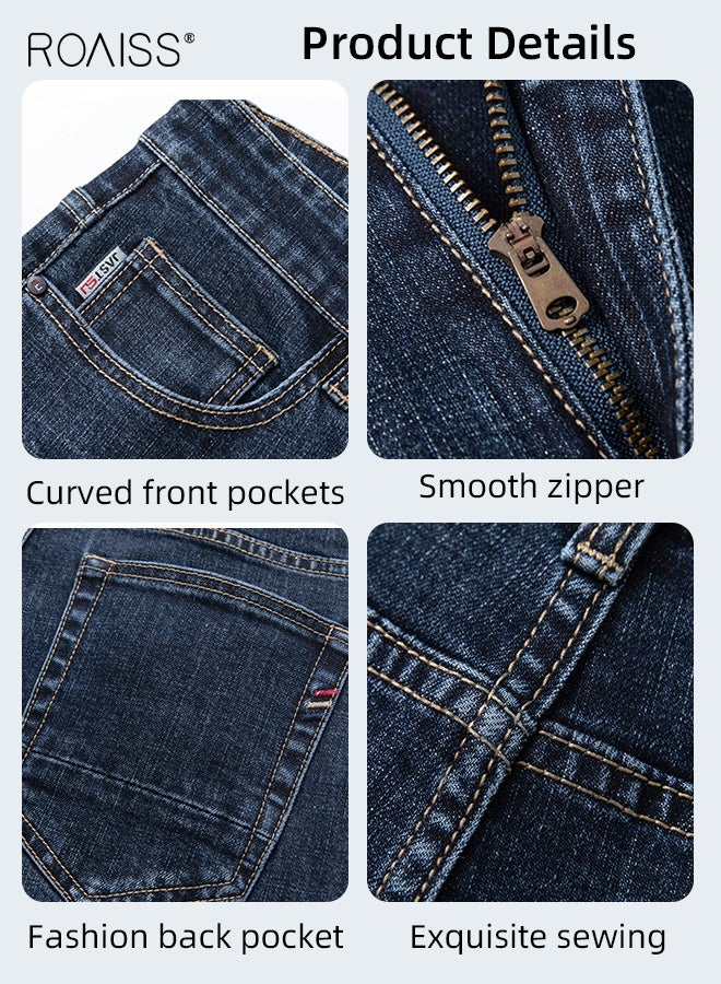 roaiss Men's New High-End Jeans Business Work Mature Man Trousers Straight Slim Stretch Casual Pants for Men Thin Good Elastic Pants Blue Wearable in All Seasons  - Image 5