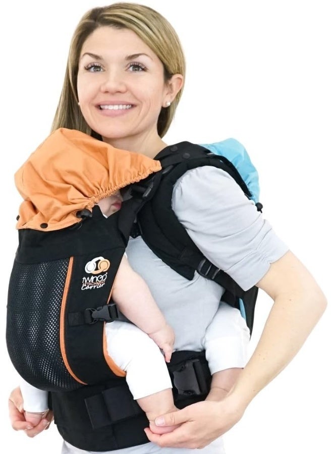 حمالة توينغو - طراز الهواء - أسود كلاسيكي - رائعة لجميع الفصول - شبكة قابلة للتنفس - قابلة للتعديل بالكامل لحمل توأمين أو طفلين منفصلين للرجال والنساء والتوائم والأطفال من 10-45 رطل