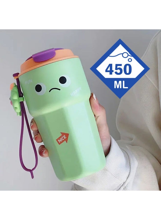 LITTLE SURPRISE BOX Fun Emoji Mint Green Vacuum Insulated Stainless Steel Coffee/Water/Tea Travel Tumbler for Kids & Adults450ml  - Image 2