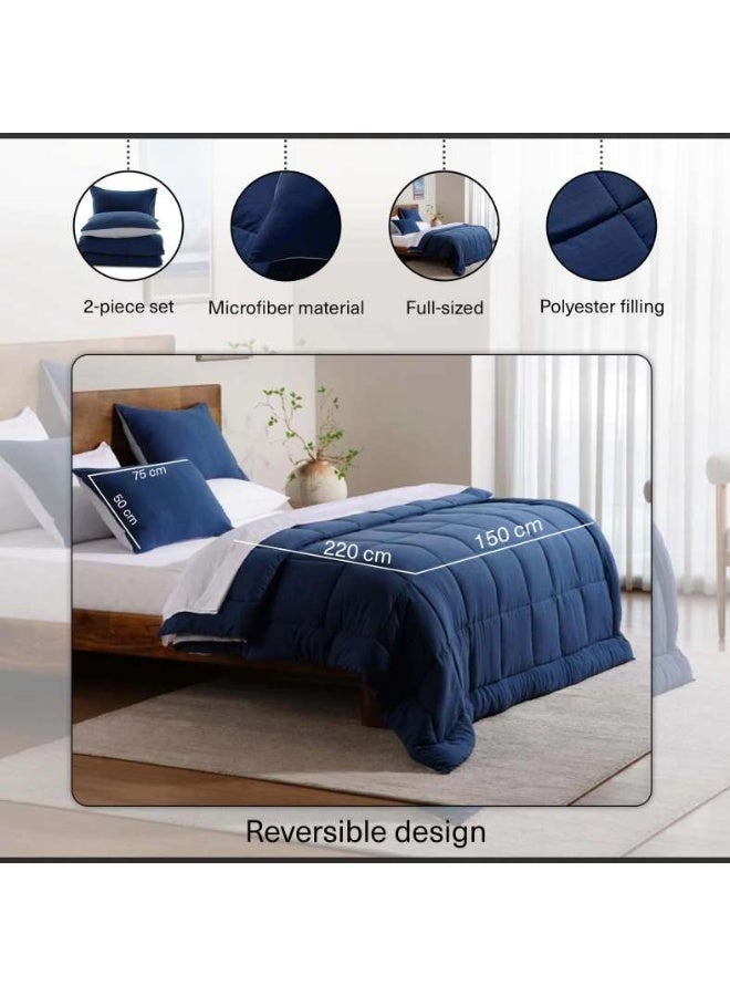 Pan Home Down Alternative 2-piece Reversible Comforter Set 150x220cm - Navy Grey - 121GGO9900250 - Image 4