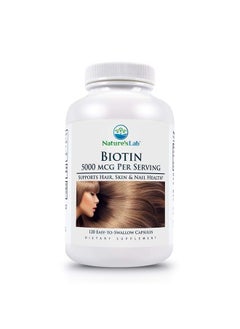 Nature's Lab Biotin 5000 mcg - Promotes Healthy Hair, Skin & Nails - 120 Capsules (4 Month Supply)  - Image 1