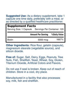 Nature's Lab Biotin 5000 mcg - Promotes Healthy Hair, Skin & Nails - 120 Capsules (4 Month Supply)  - Image 5