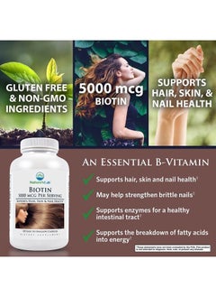 Nature's Lab Biotin 5000 mcg - Promotes Healthy Hair, Skin & Nails - 120 Capsules (4 Month Supply)  - Image 3