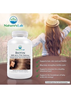 Nature's Lab Biotin 5000 mcg - Promotes Healthy Hair, Skin & Nails - 120 Capsules (4 Month Supply)  - Image 2