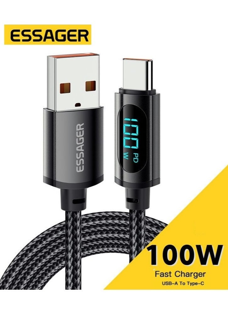 ESSAGER Super Durable High Speed Charging Cable 100W 7A And Syncing Data Display Screen USB to USB-C Digital Display Screen 100W Super Fast Charging Cable Universal USB To Type C Charging Cable 1 Meter  - Image 1