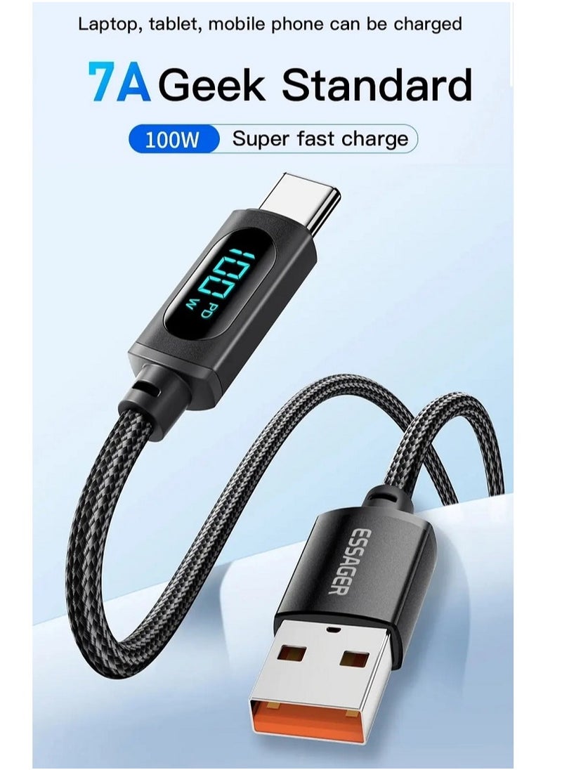 ESSAGER Super Durable High Speed Charging Cable 100W 7A And Syncing Data Display Screen USB to USB-C Digital Display Screen 100W Super Fast Charging Cable Universal USB To Type C Charging Cable 1 Meter  - Image 2
