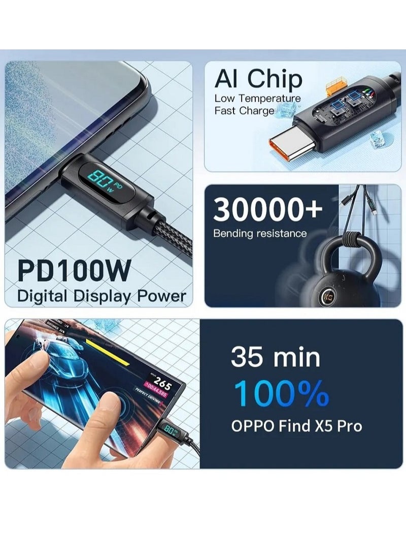 ESSAGER Super Durable High Speed Charging Cable 100W 7A And Syncing Data Display Screen USB to USB-C Digital Display Screen 100W Super Fast Charging Cable Universal USB To Type C Charging Cable 1 Meter  - Image 3