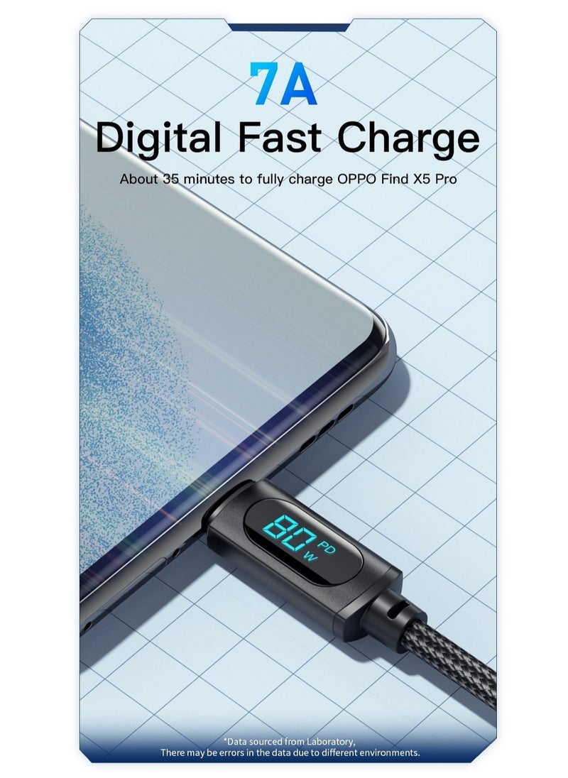ESSAGER Super Durable High Speed Charging Cable 100W 7A And Syncing Data Display Screen USB to USB-C Digital Display Screen 100W Super Fast Charging Cable Universal USB To Type C Charging Cable 1 Meter  - Image 4