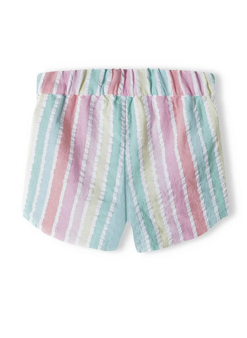 MINOTI Kids Girls Cotton Shorts with Striped Print and Bow Waist