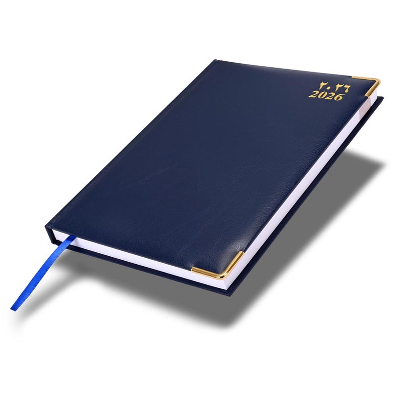 FIS مفكرة أجندة FIS 2026، بحجم 170x240 مم، غلاف فينيل مبطن من جانب واحد مع زوايا ذهبية، تنسيق يوم في صفحة، عربي/إنجليزي، ورق أبيض 60 جرام، غلاف أزرق - FSDI75AEVG26BL - Image 1