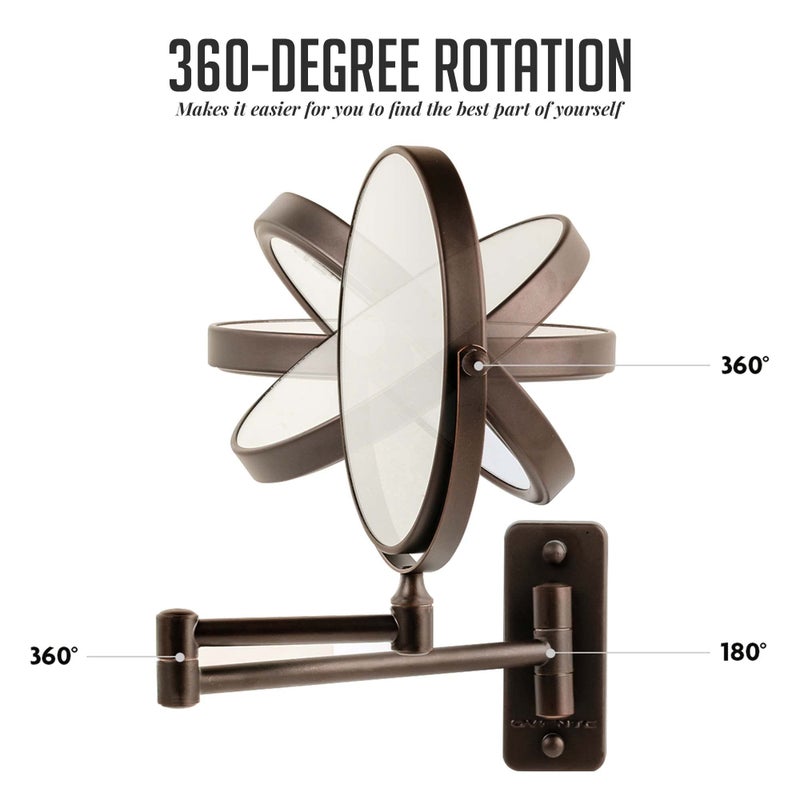 Ovente 7"" Wall Mounted Makeup Mirror - 1X/ 7X Magnification  Rotating 360-Degree  Double-Sided  Extendable & Folding Arm  Clear-View Bathroom & Vanity D?Cor  Classic Antique Bronze Mnlfw70Abz1X7X - Image 3