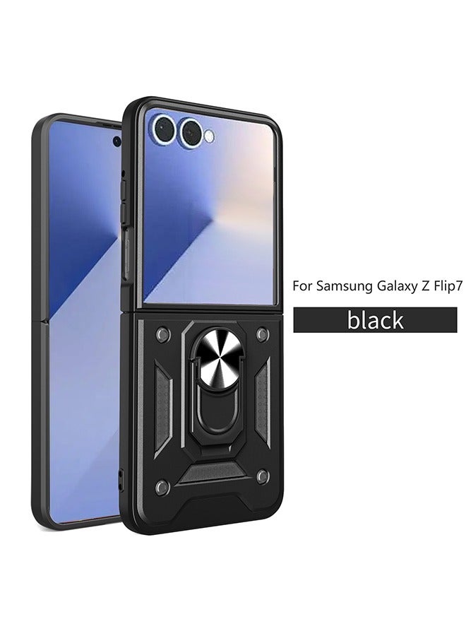 Compatible for Samsung Galaxy Z Flip7 5G Case, Integrated 360 Degree Rotating Ring Kickstand, Shockproof Protective Cover, Anti-Fall Drop Protection, Shockproof Case, Black - Image 1
