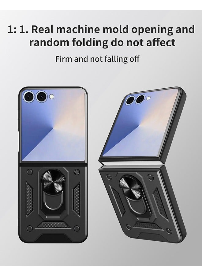 Compatible for Samsung Galaxy Z Flip7 5G Case, Integrated 360 Degree Rotating Ring Kickstand, Shockproof Protective Cover, Anti-Fall Drop Protection, Shockproof Case, Black - Image 2