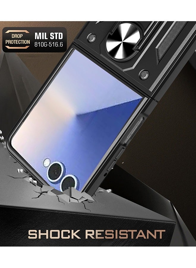 Compatible for Samsung Galaxy Z Flip7 5G Case, Integrated 360 Degree Rotating Ring Kickstand, Shockproof Protective Cover, Anti-Fall Drop Protection, Shockproof Case, Black - Image 3