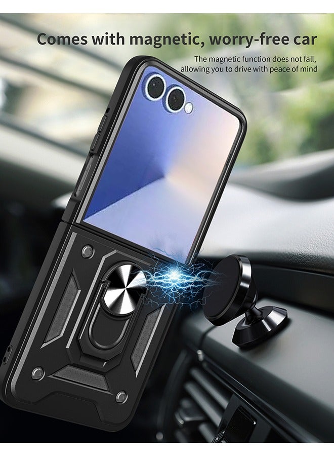 Compatible for Samsung Galaxy Z Flip7 5G Case, Integrated 360 Degree Rotating Ring Kickstand, Shockproof Protective Cover, Anti-Fall Drop Protection, Shockproof Case, Black - Image 4