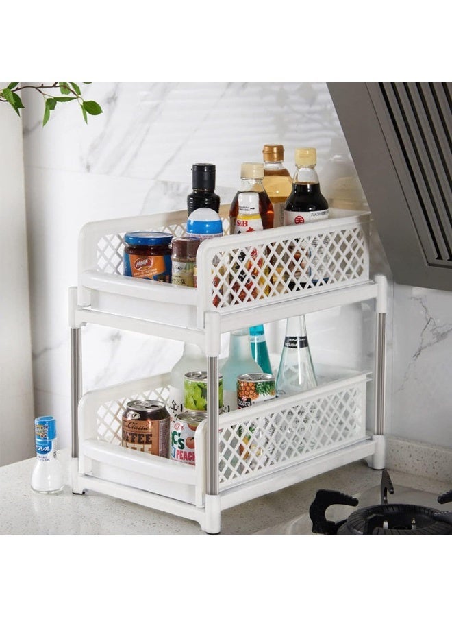 ECVV Under Sink Organizers and Storage, 2 Tier Sliding Shelves for Kitchen Bathroom Countertop, Under Cabinet Organizers with Pull Out Drawers White - Image 2