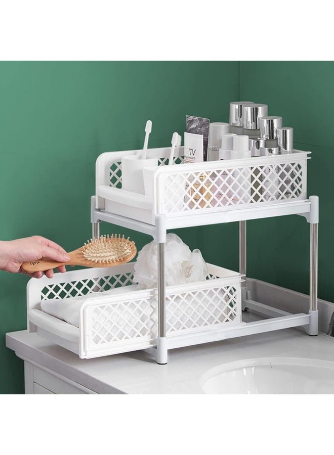 ECVV Under Sink Organizers and Storage, 2 Tier Sliding Shelves for Kitchen Bathroom Countertop, Under Cabinet Organizers with Pull Out Drawers White - Image 5