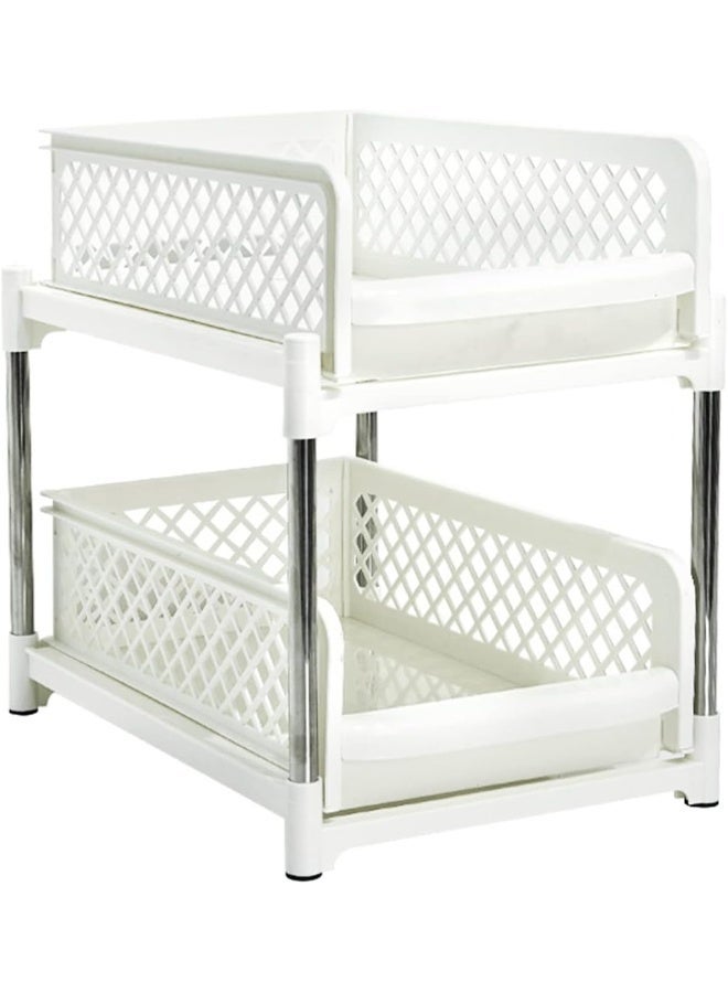 ECVV Under Sink Organizers and Storage, 2 Tier Sliding Shelves for Kitchen Bathroom Countertop, Under Cabinet Organizers with Pull Out Drawers White - Image 3